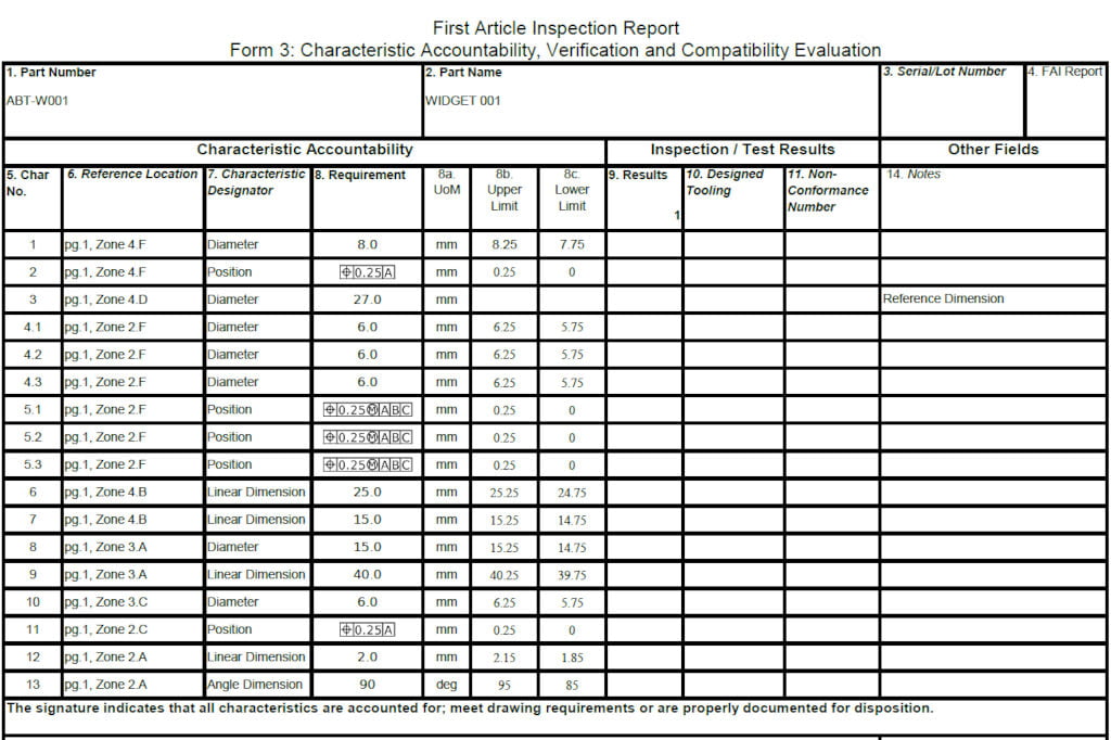Example First Article Inspection Report - Form 3