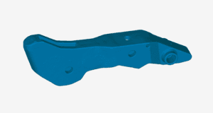 Blue STL mesh model of a large agricultural casting produced by 3D scanning