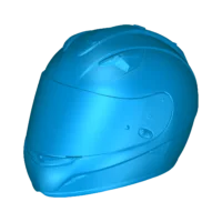 A blue STL model of a motorcycle helmet made using our 3D Scanning Scan to STL service.