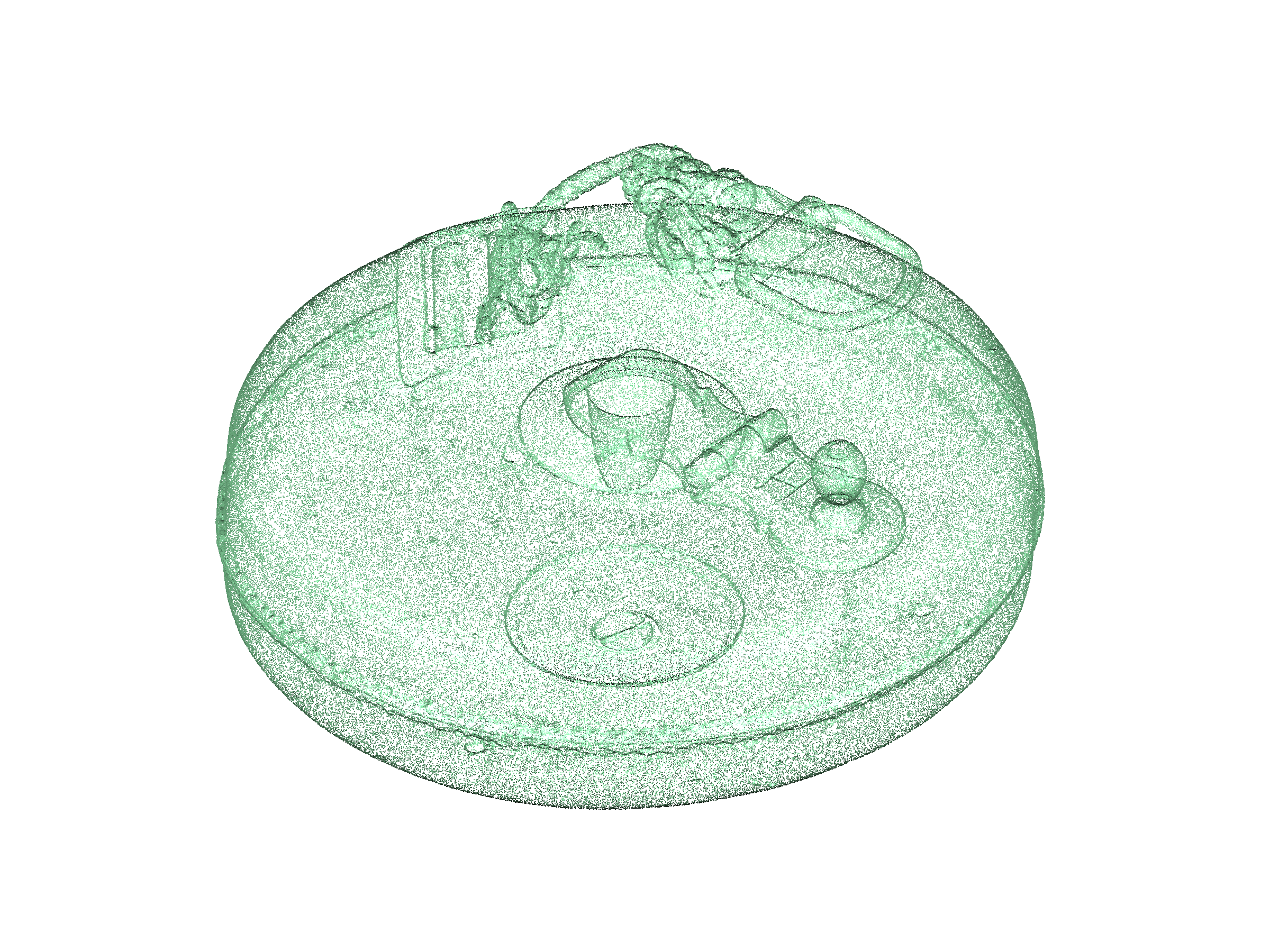 Green dots representing a point cloud captured while scanning and old tape measure