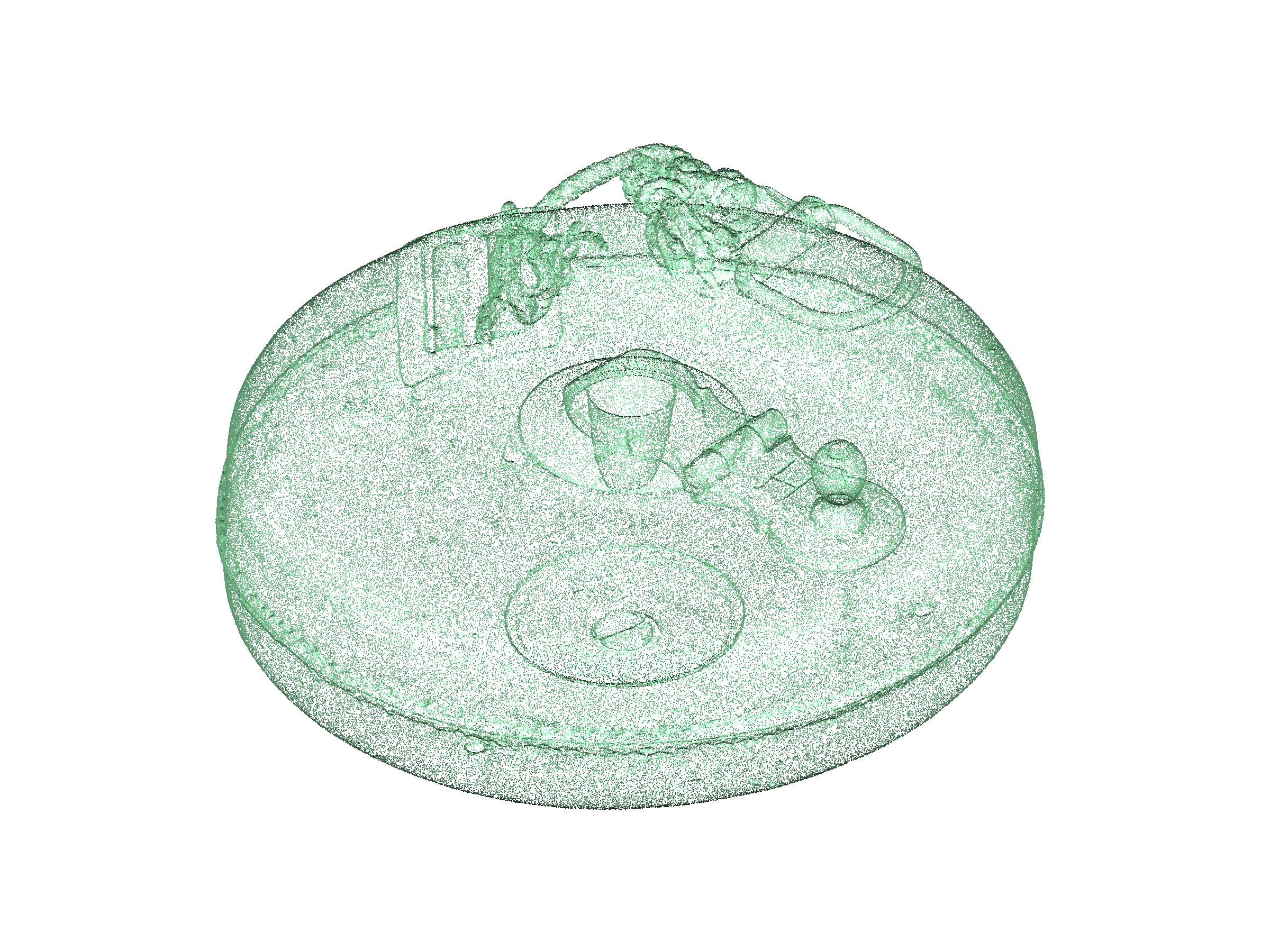 Green dots representing a point cloud captured while scanning and old tape measure