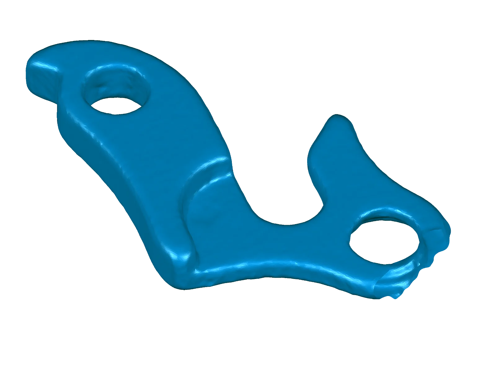 Blue STL mesh of the bike hanger created by 3D scanning.