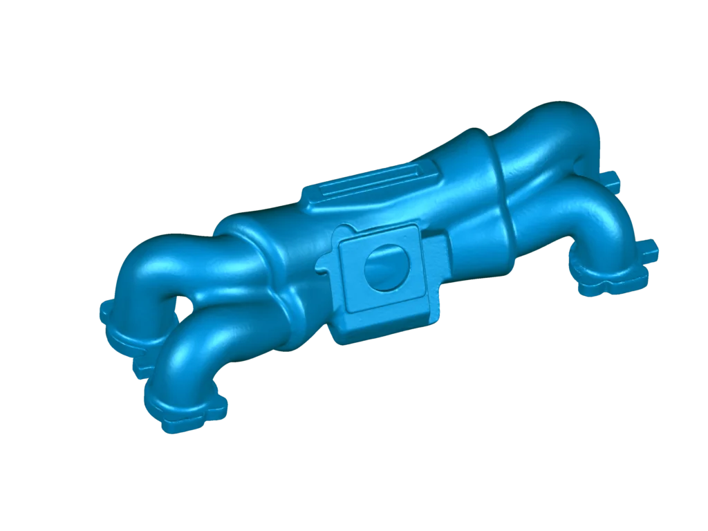 Blue STL model created by 3D scanning the engine manifold casting.