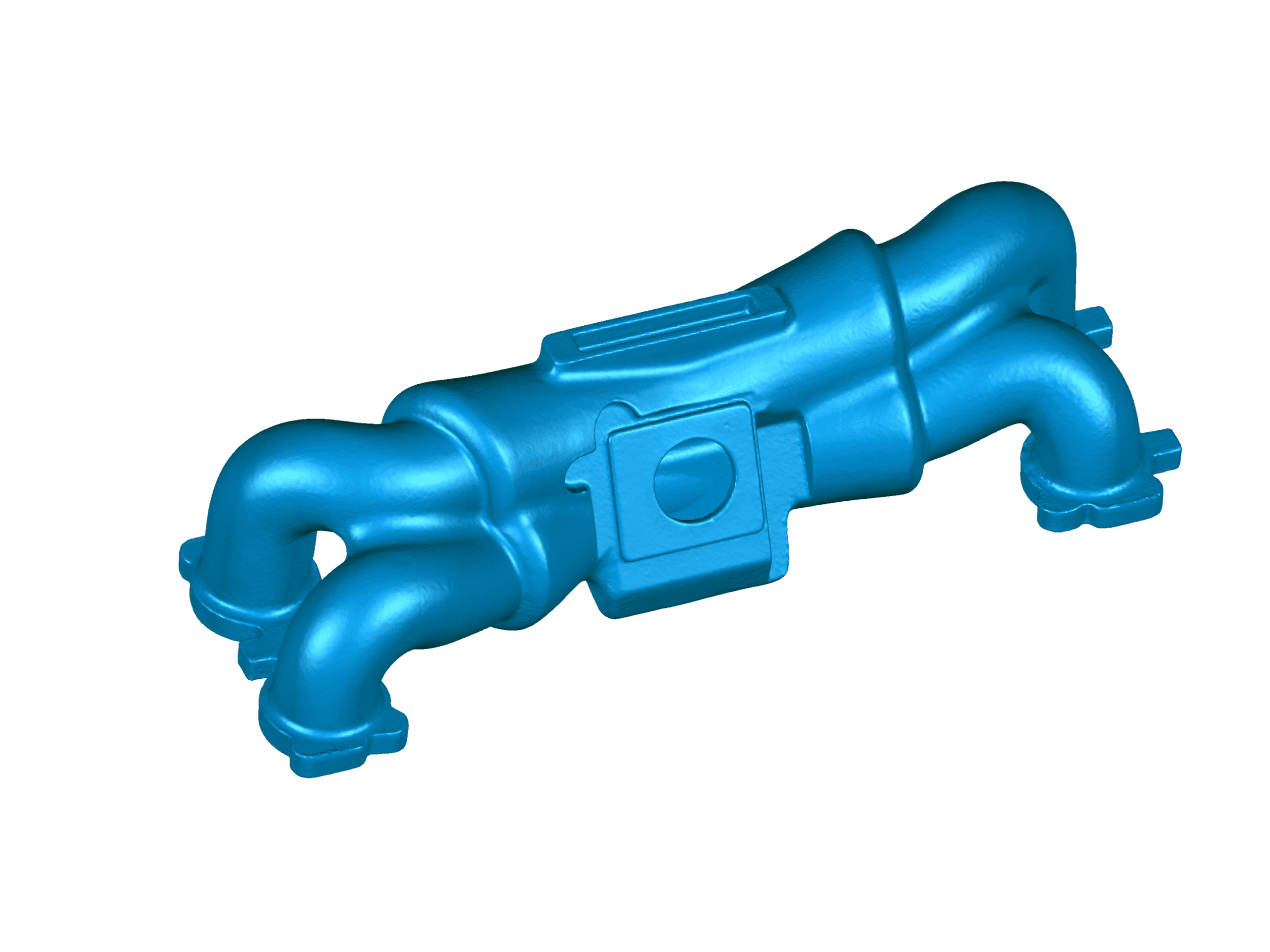 Blue mesh of 3D scanned engine manifold