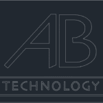 The AB Technology Logo as a DXF drawing, with white lines on a black background.