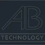 The AB Technology Logo as a DXF drawing, with white lines on a black background.