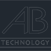 The AB Technology Logo as a DXF drawing, with white lines on a black background.