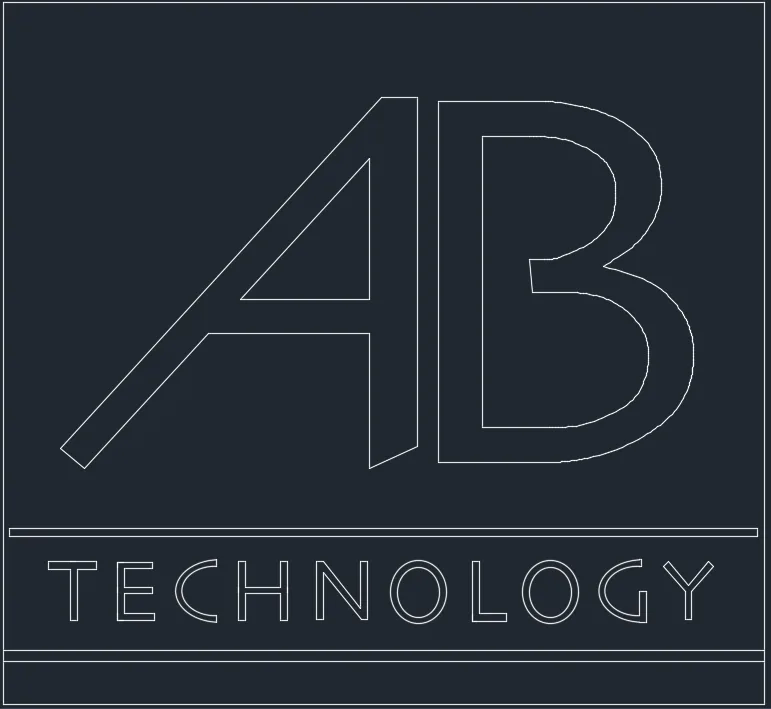The AB Technology Logo as a DXF drawing, with white lines on a black background.