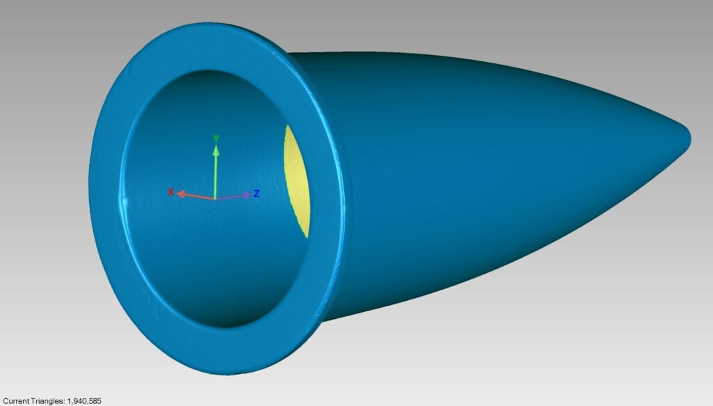 Blue STL mesh of scanned radome
