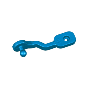 Blue STL mesh of 3D scanned link arm on white background