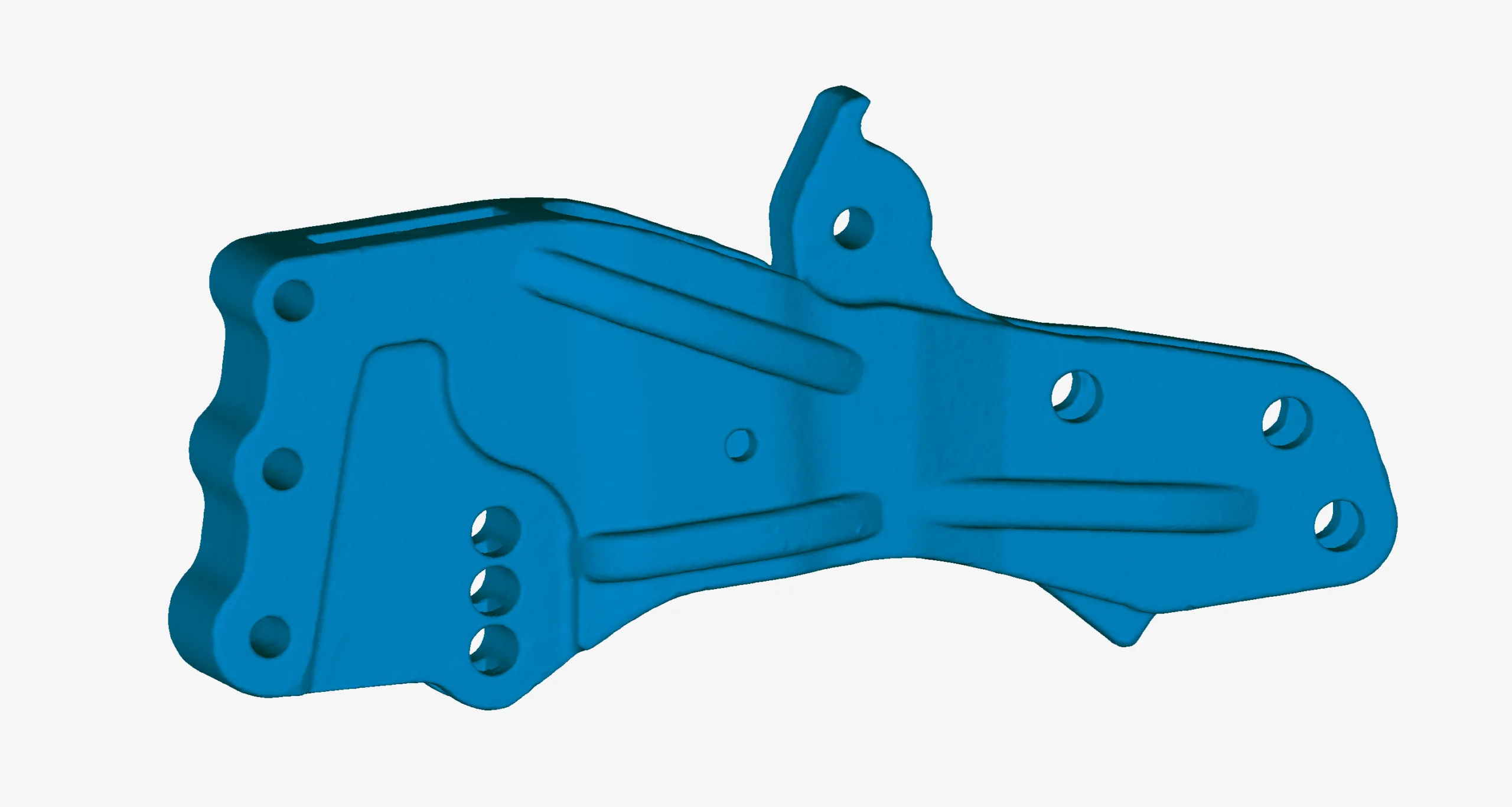 Blue STL mesh model of a large agricultural casting produced by 3D scanning